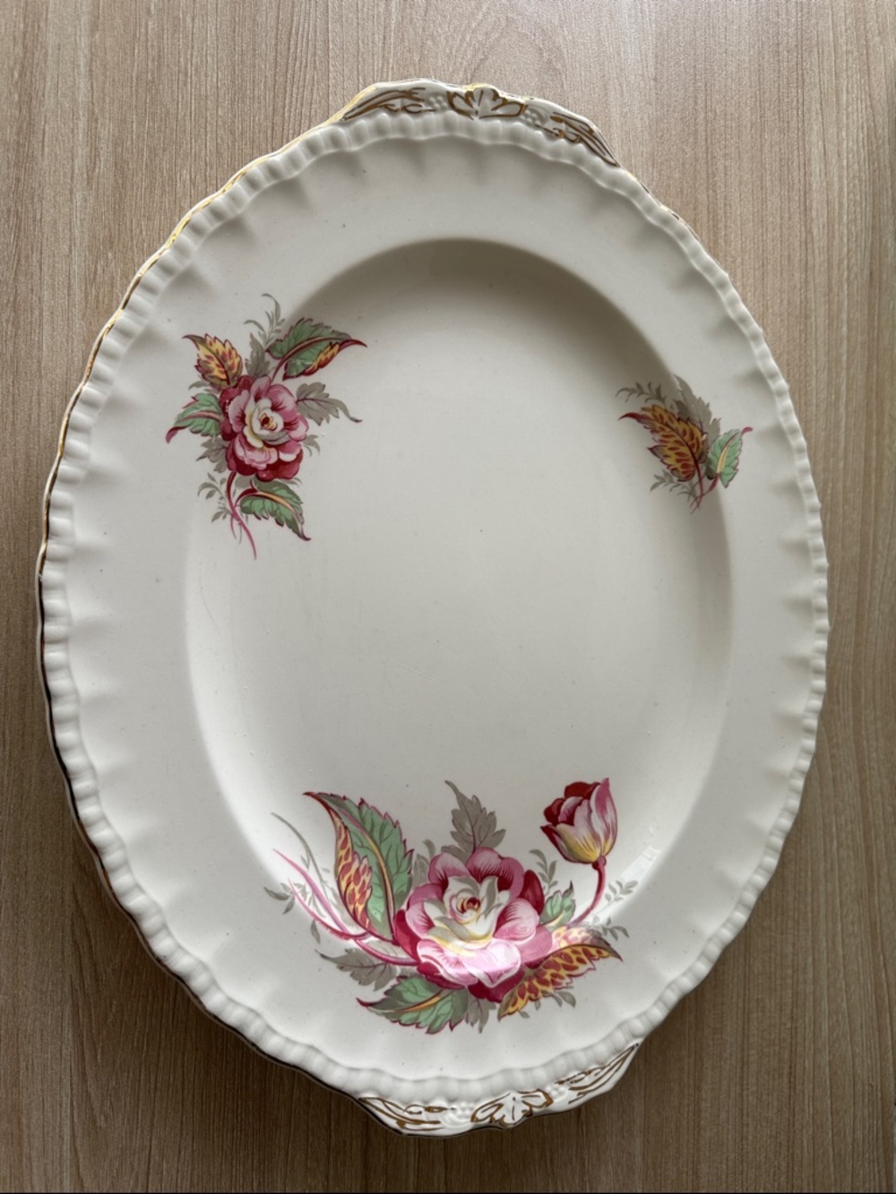 Vintage Grindley England Floral Serving Platter Pink Roses Gold Trim 14.5”